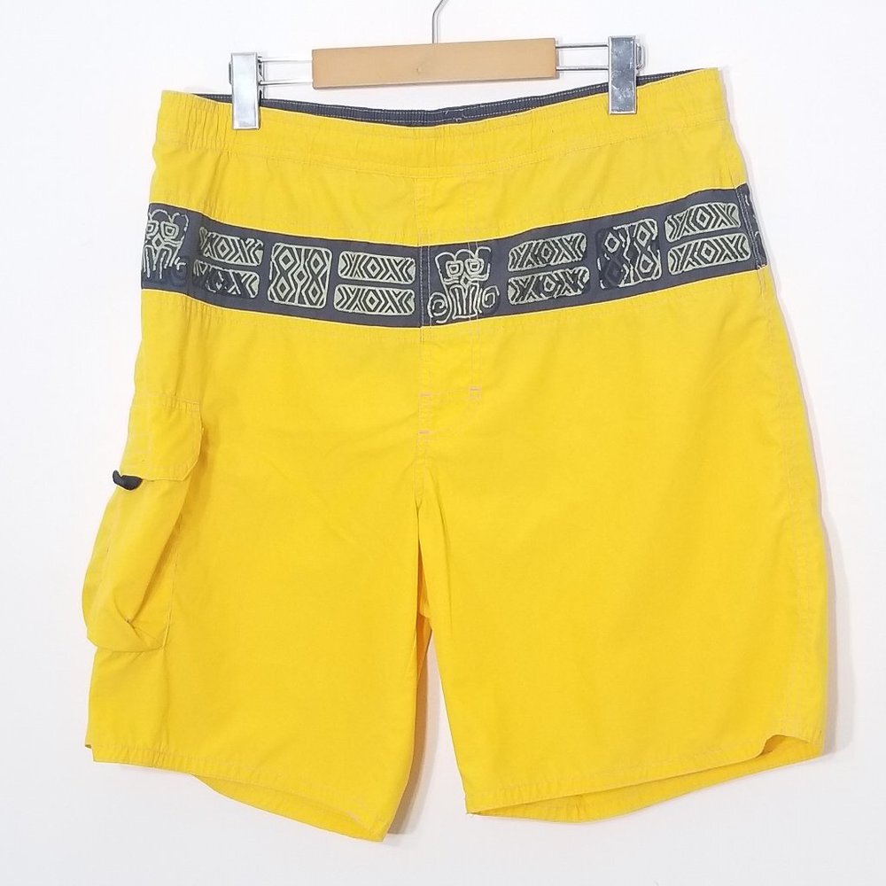 Vintage Ungava Beach Patrol Yellow Cotton Blend Swim Trunks Retro Shorts Small